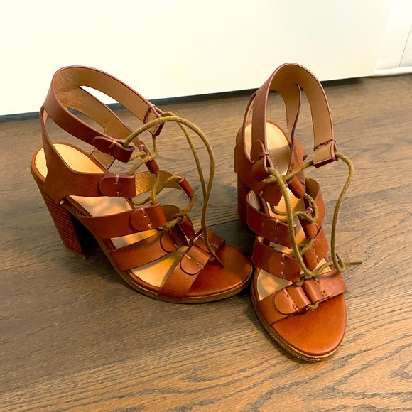 Brown chunky heel caged sandals - Picture 2 of 3